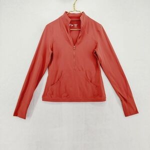 ZYIA Active Red 1/2 Zip Long Sleeve Athleisure Pocket Front Top Blouse P4580